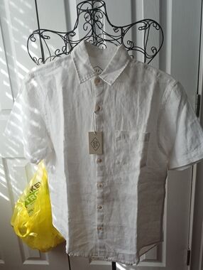 Alex Crane Men's White Linen Short-Sleeve Button-Up Shirt